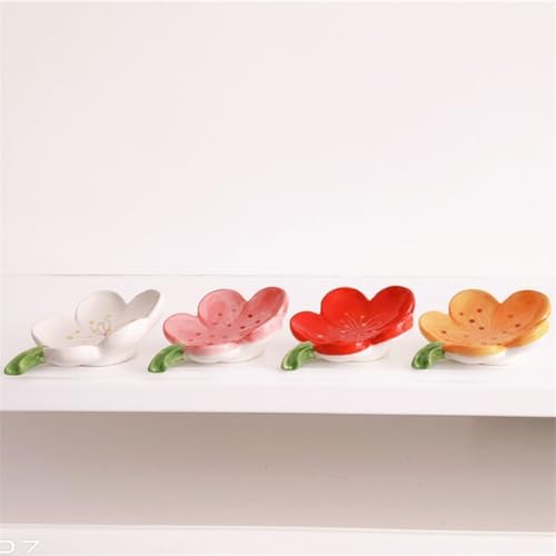 Flower Ceramic Soap Holder Self Draining Tulip Yellow