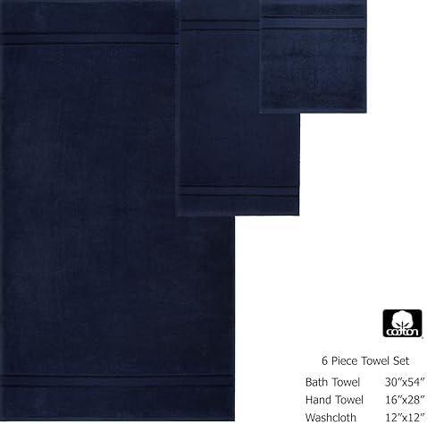 COTTON CRAFT Ultra Soft 6 Piece Towel Set Navy