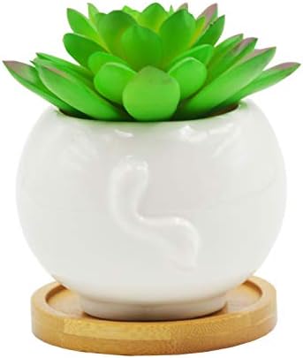 Cute Cartoon Ceramic Succulent Cactus Plant Pot with Drainage Hole - White Cow Design