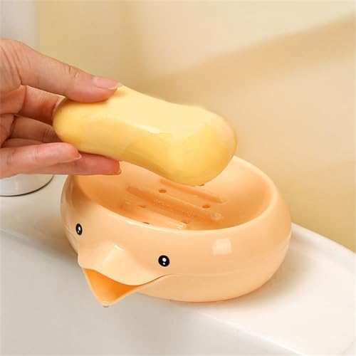 Ceramic Duck Soap Dish with Drain Hole - Orange