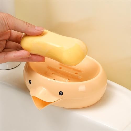 Ceramic Duck Soap Dish with Drain Hole - Orange