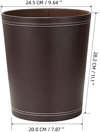 KINGFOM Round Brown PU Leather Trash Can Wastebasket