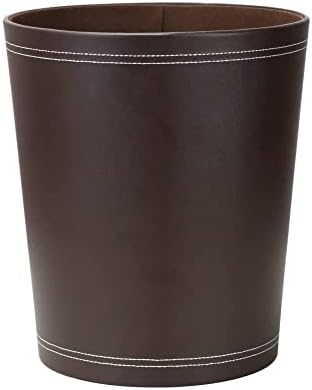 KINGFOM Round Brown PU Leather Trash Can Wastebasket