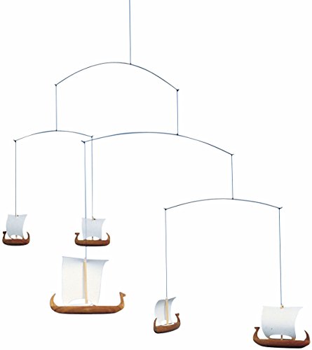 Flensted Mobiles Viking Ships 5 Piece Teak Mobile