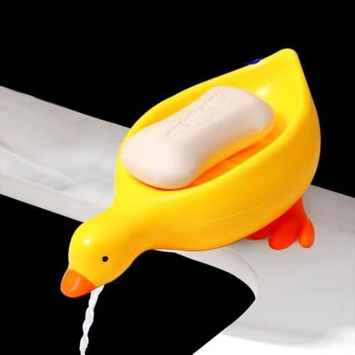 Cute Duck Ceramic Soap Dish Holder with Drain Yellow
