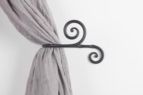 RTZEN Farmhouse Wrought Iron Curtain Holdbacks - 2 Pcs Black Swirly