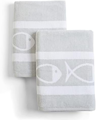 2 Pack 100 Cotton Velour Beach Towel Set - Grey Fish Design