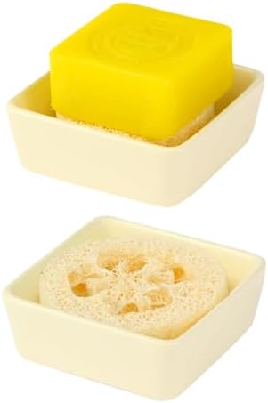 Fougin Square Ceramic Soap Holder with Loofah
