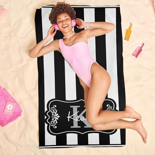 Custom Beach Towel with Name Striped Microfiber 31x71 Inch