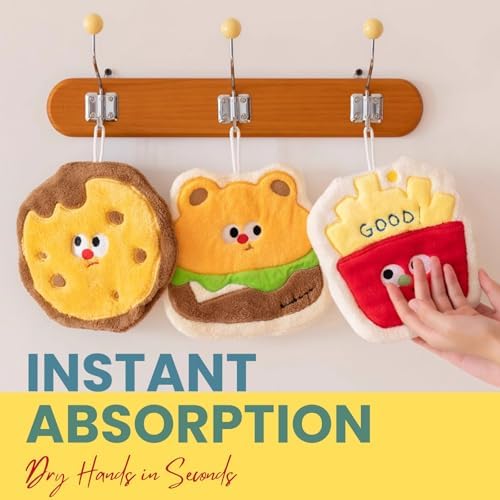 Cute Absorbent Hand Towels with Hanging Loop Fries