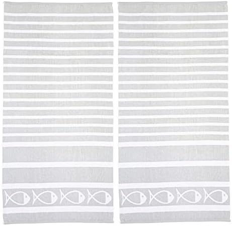 2 Pack 100 Cotton Velour Beach Towel Set - Grey Fish Design