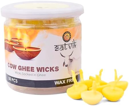 Craftsman Pure Cow Ghee Wicks for Puja - 50 Piece Jar