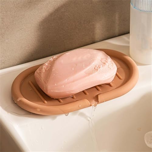Self Draining Soap Holder 15cmx9cm Silicone Tray for Bathroom and Kitchen Orange