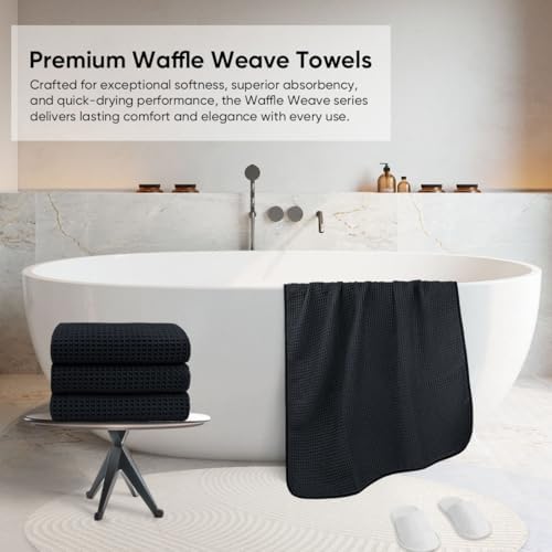 HOMEXCEL Black Waffle Bath Towels 2 Pack