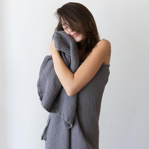 Viva Maison Muslin Towel Set - 32x67 and 18x34 Inch Dark Gray