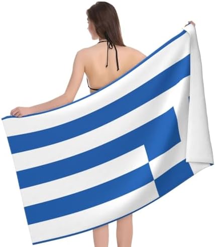 WURTON Greek Flag Print Beach Towel for Adults and Kids