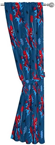 Jay Franco Spiderman Window Drapes - 4 Panels with Tiebacks 63 Inch Blue
