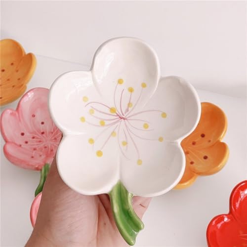 Flower Ceramic Soap Holder Self Draining Tulip Yellow
