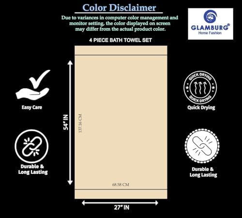GLAMBURG Premium Cotton Bath Towel Set - 4 Pack Teal