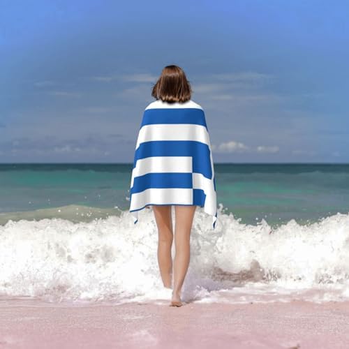 WURTON Greek Flag Print Beach Towel for Adults and Kids