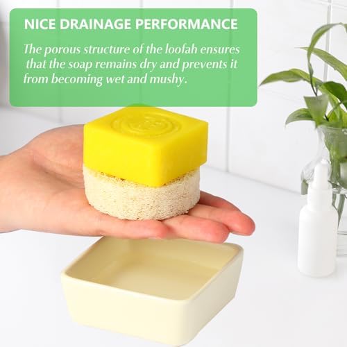 Fougin Square Ceramic Soap Holder with Loofah