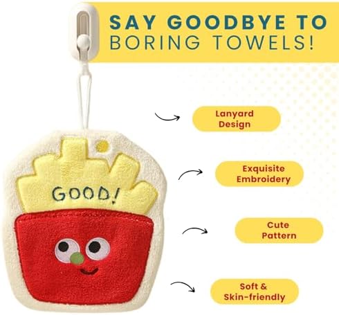 Cute Absorbent Hand Towels with Hanging Loop Fries