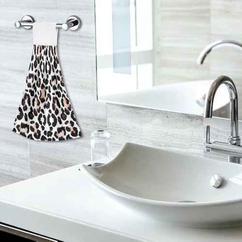 RPLIFE Bath Towels with Loops Set of 2 Black White Leopard Print