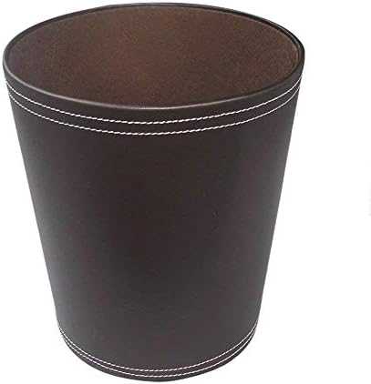 KINGFOM Round Brown PU Leather Trash Can Wastebasket