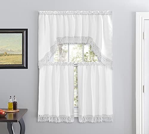American Linen 3-Piece Caf Curtains with Valance and Lace Border