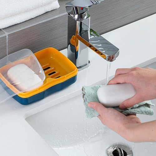 Curfair Soap Dishes Dual Compartments Clear Lid Grey 1