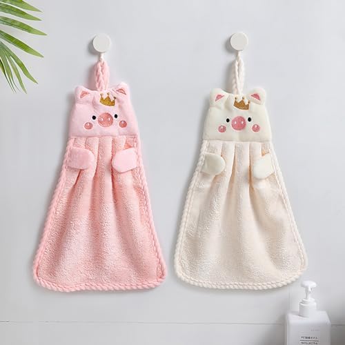 Cute Animal Hand Towels with Hanging Loops 2 Pack