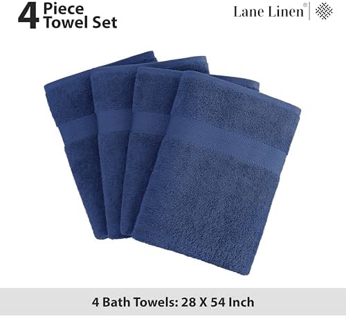 LANE LINEN 4 Pack Bath Towels - 28x54 Navy Blue 1
