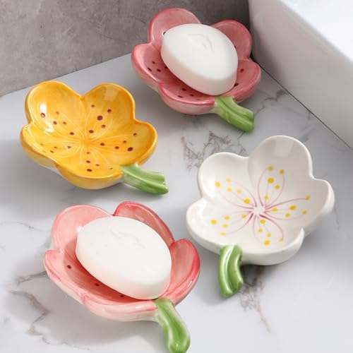 Dowbom Soap Holder Ceramic Porcelain Drainage Soap Dish Orange