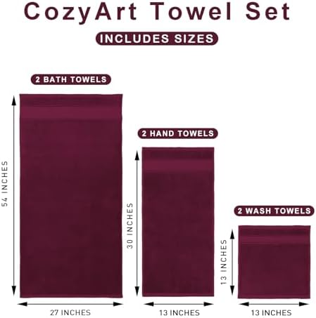 COZYART 6-Piece Bath Towel Set Plum Burgundy