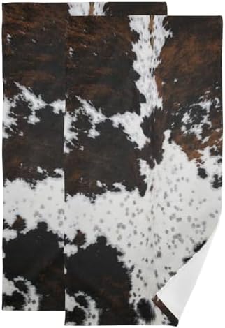 COVASA 2 Pack Cow Print Hand Towels for Bathroom and Kitchen