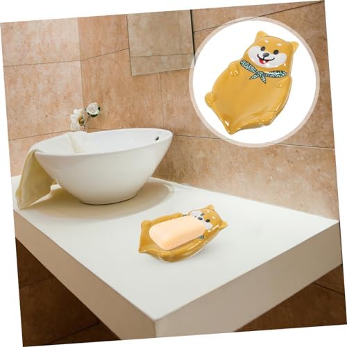 Wakauto Dog Shape Ceramic Soap Dish for Bathroom Decor