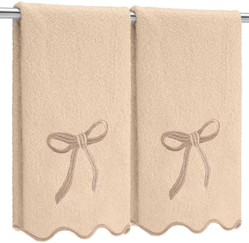 2 Pcs Brown Scalloped Embroidery Hand Towels
