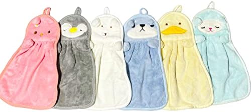 TRYTUTRY 6 Pack Cute Kids Hand Towels with Hanging Loop