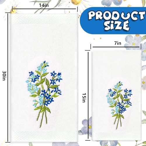 2Pcs Blue Floral Hand Towels with Forget-me-not Embroidery
