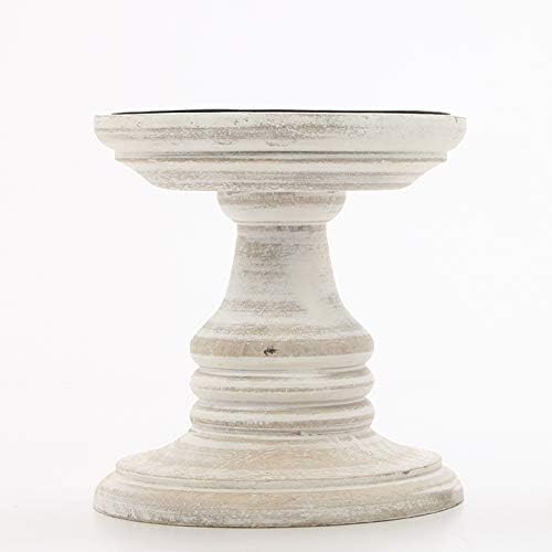 Hosley White 5 Inch Wooden Pillar Candle Holder