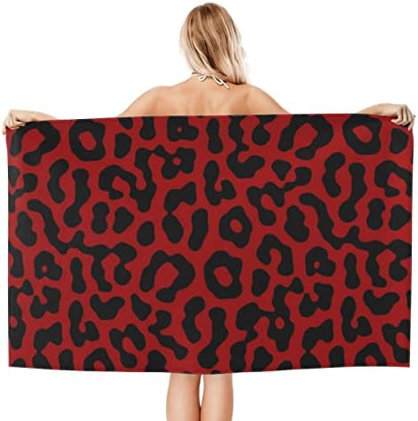 Red Black Leopard Print Beach Towel Oversized
