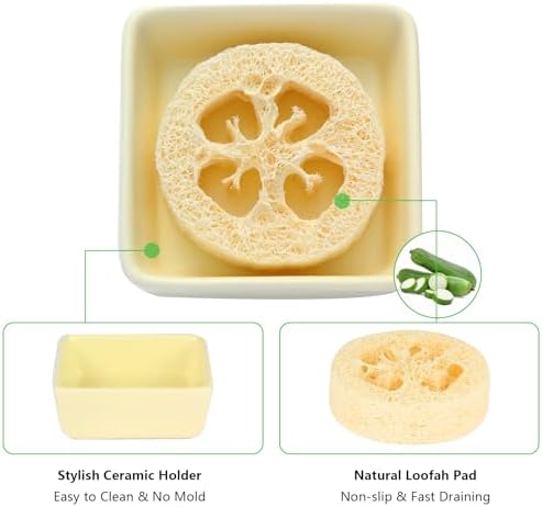 Fougin Square Ceramic Soap Holder with Loofah