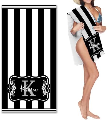 Custom Beach Towel with Name Striped Microfiber 31x71 Inch