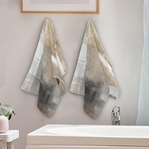 Taupe Grey Brown Hand Towels Set of 2 for Bathroom and Kitchen