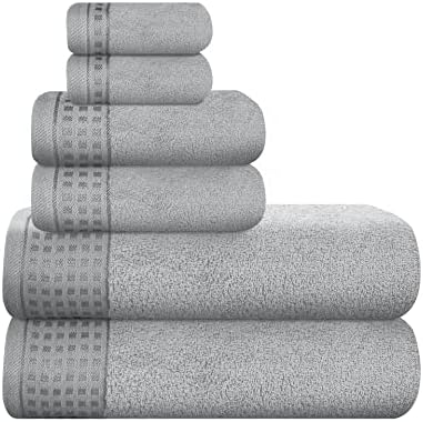 GLAMBURG 100 Cotton Towel Set 6 Pack Light Grey