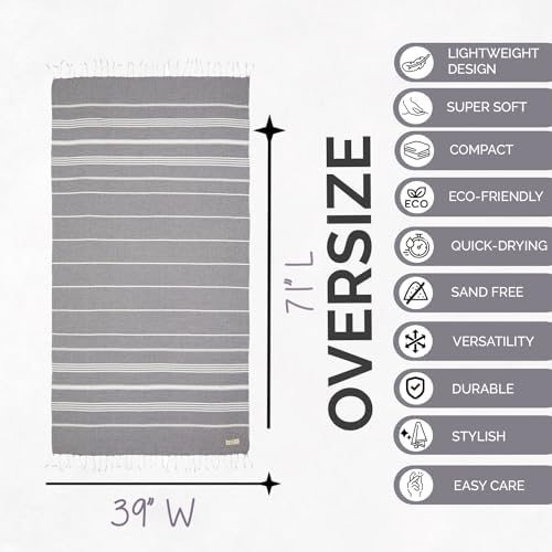 Yazz Turkish Cotton Beach Towel 39x71 in - Anthracite