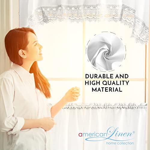 American Linen 3-Piece Caf Curtains with Valance and Lace Border