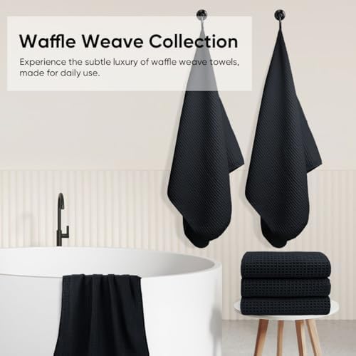 HOMEXCEL Black Waffle Bath Towels 2 Pack