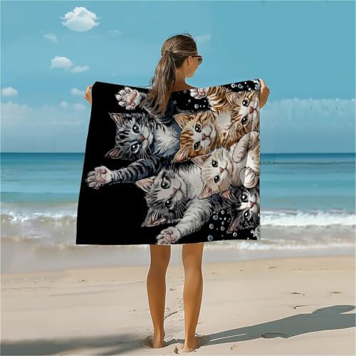 Funny Cat Surfing Fluffy Beach Towel 32x64 Inch