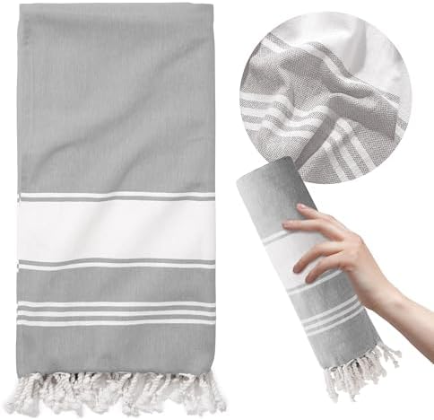 THREAD SPREAD Turkish Cotton Beach Towels 2 Pack - Grey Chambray 1